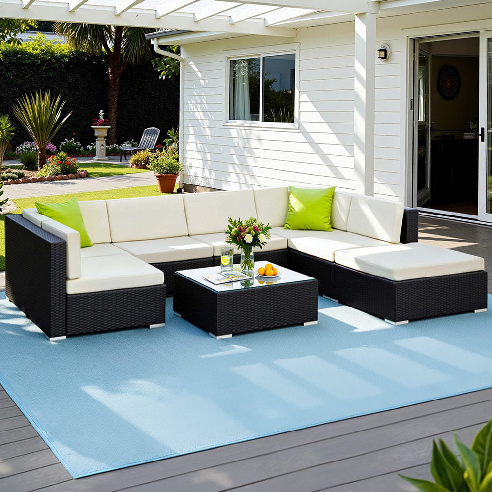 Outdoor Wicker Sofa Set (8pc) with Storage Cover