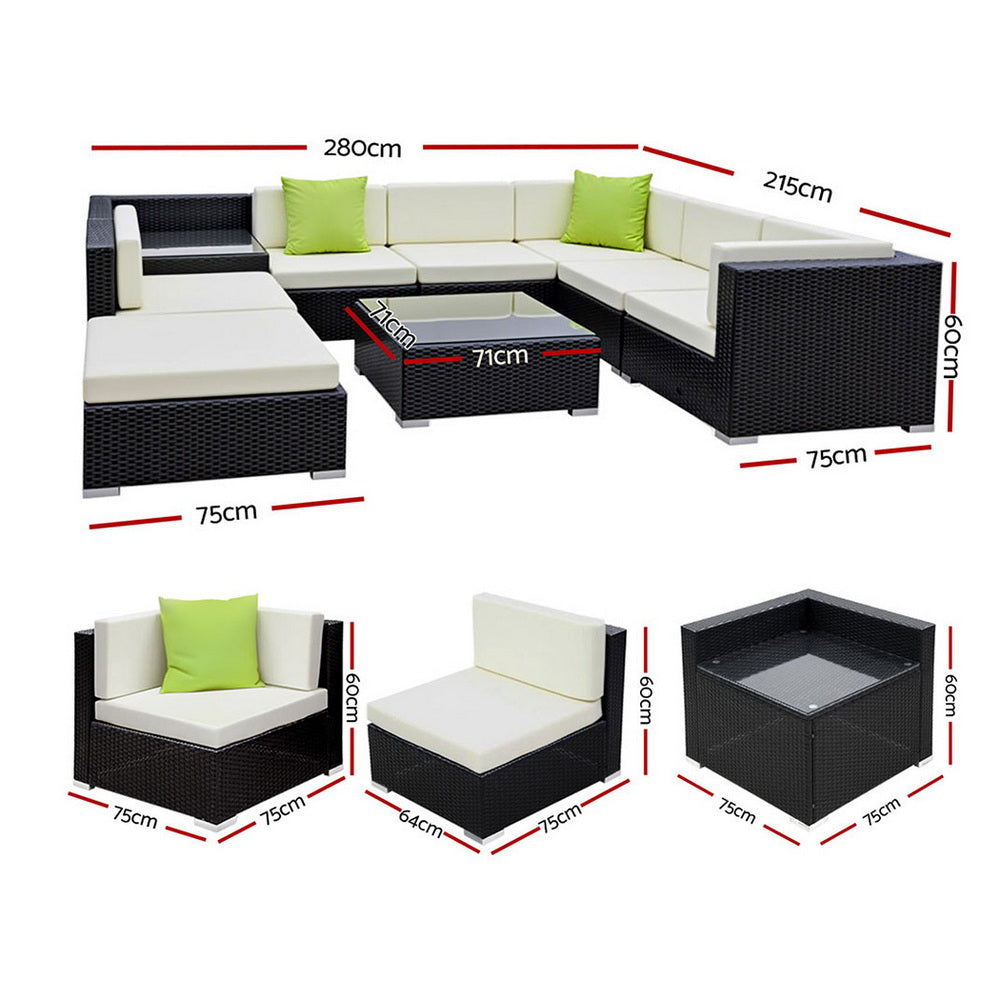 Outdoor Furniture 9PC Sofa Set with Storage Cover Wicker