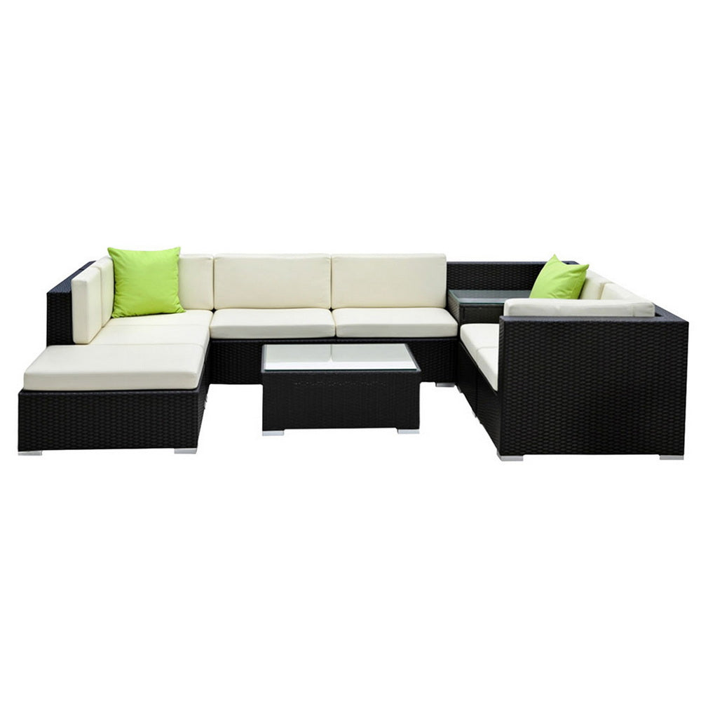 Outdoor Furniture 9PC Sofa Set with Storage Cover Wicker