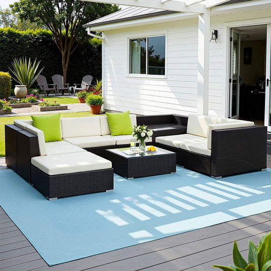 Outdoor Furniture 9PC Sofa Set with Storage Cover Wicker