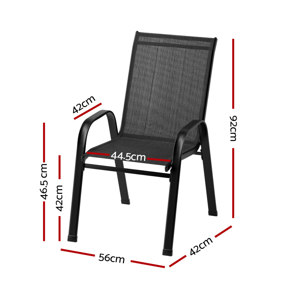2PC Outdoor Dining Chairs Stackable Lounge Chair Patio Furniture Black