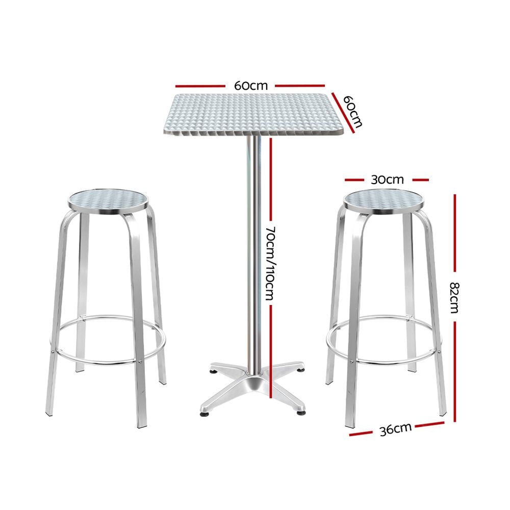 3-Piece Outdoor Bar Set Bistro Table Stools Adjustable Square Cafe