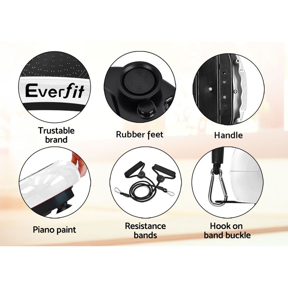 White vibration plate with caster wheels and side handle rail