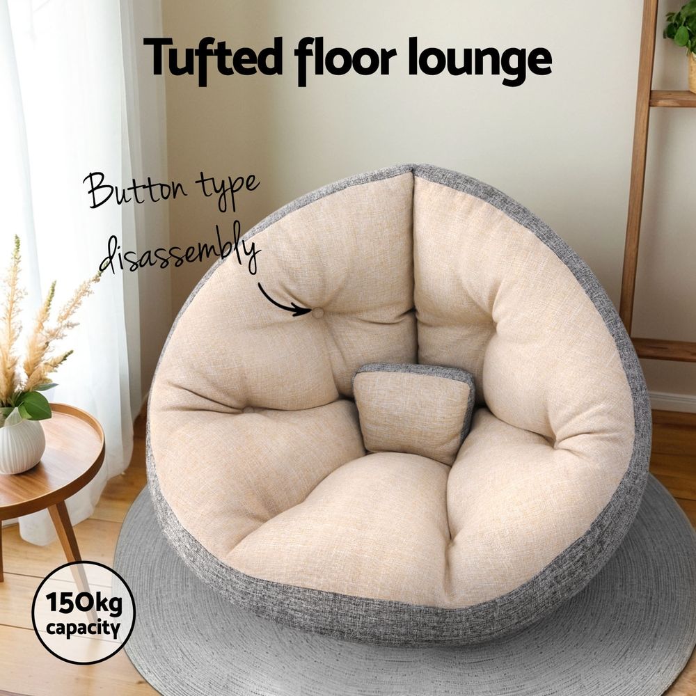 Floor Lounge Sofa Bed Chair Foldable Washable - Beige