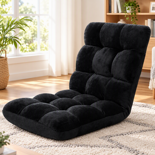 Lounge Sofa Floor Recliner Futon Chaise Folding Couch - Black