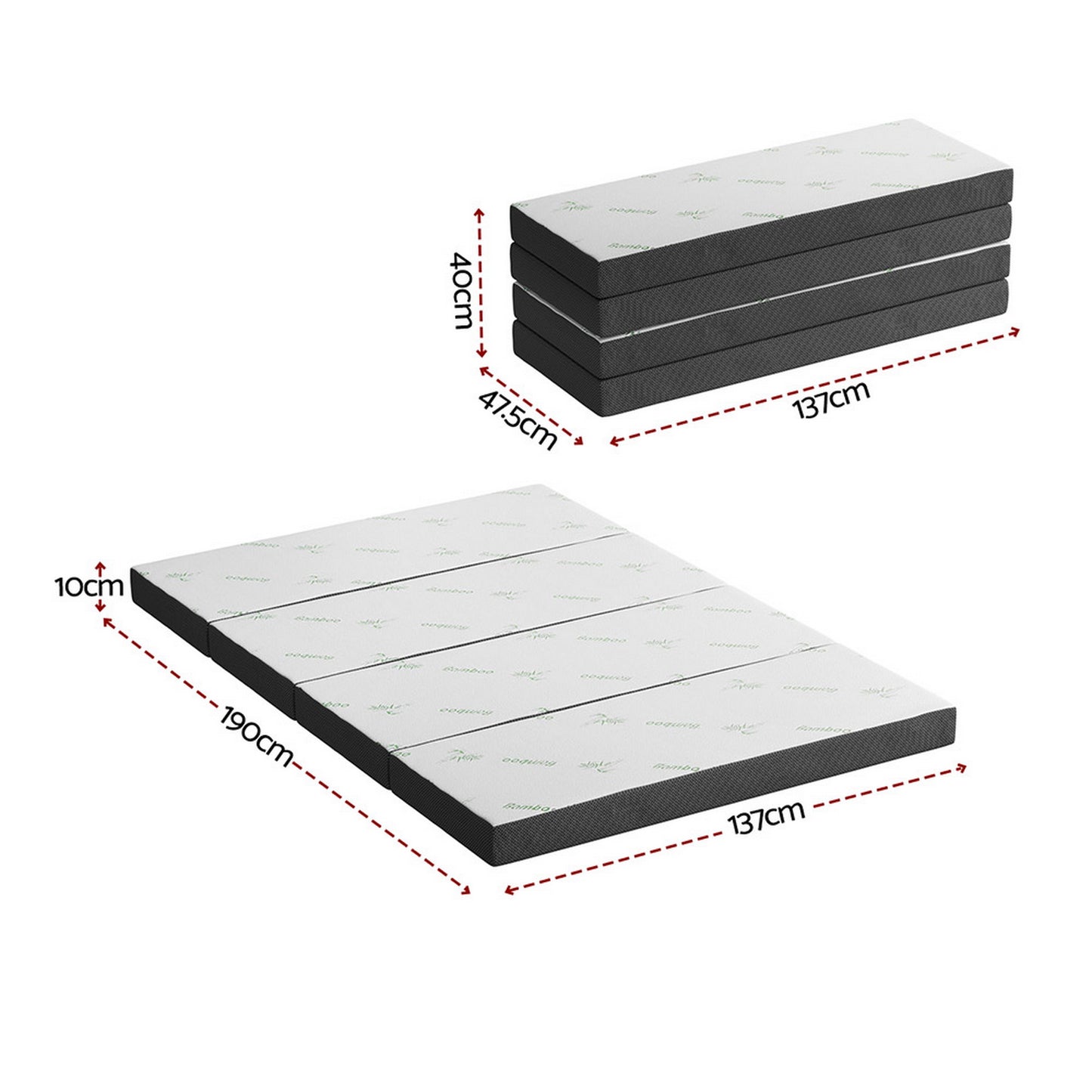 Giselle Foldable Mattress Folding Foam Mattresses Bamboo Double MFM