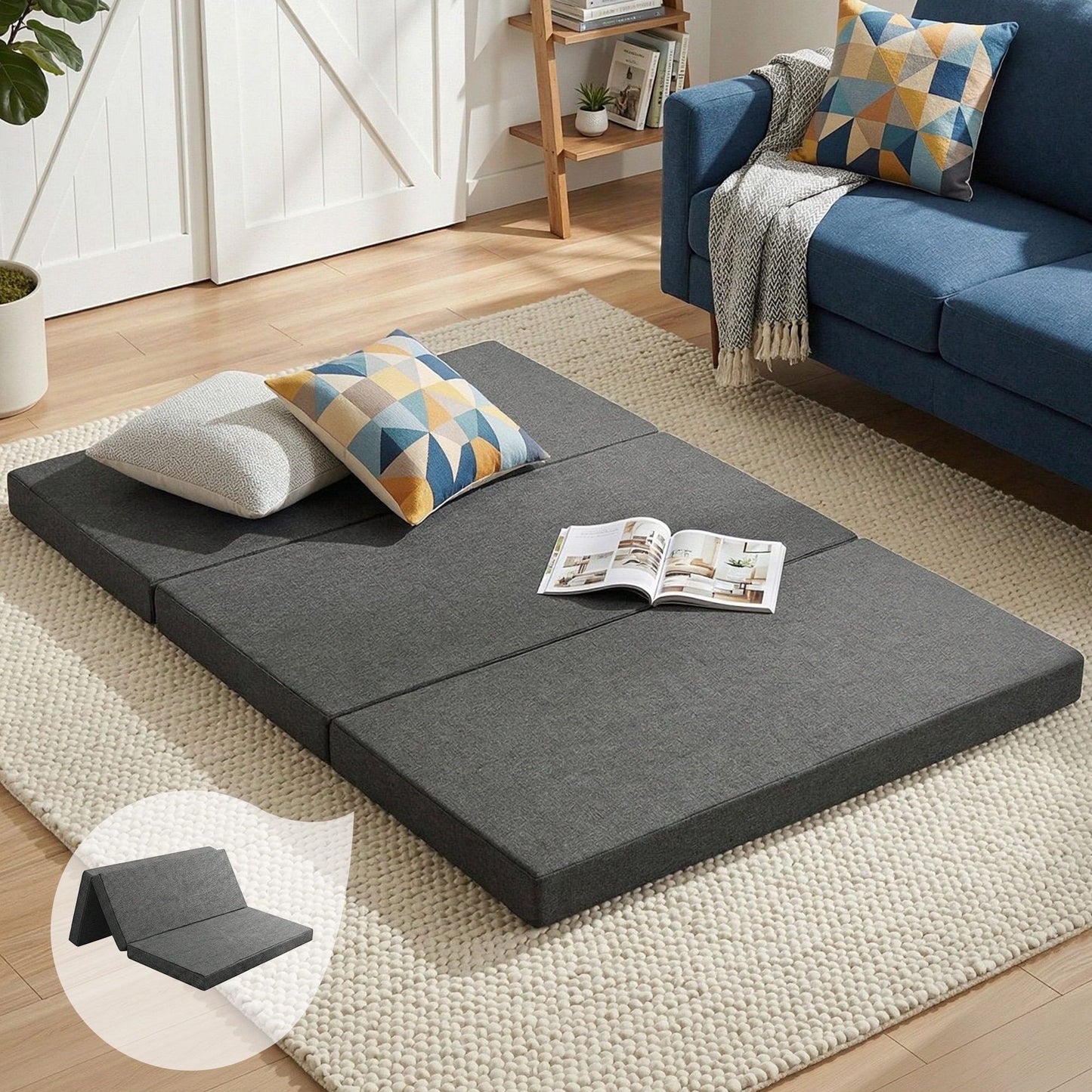 Folding Foam Mattress Portable Bed Mat Bedding Double Size - Dark Grey