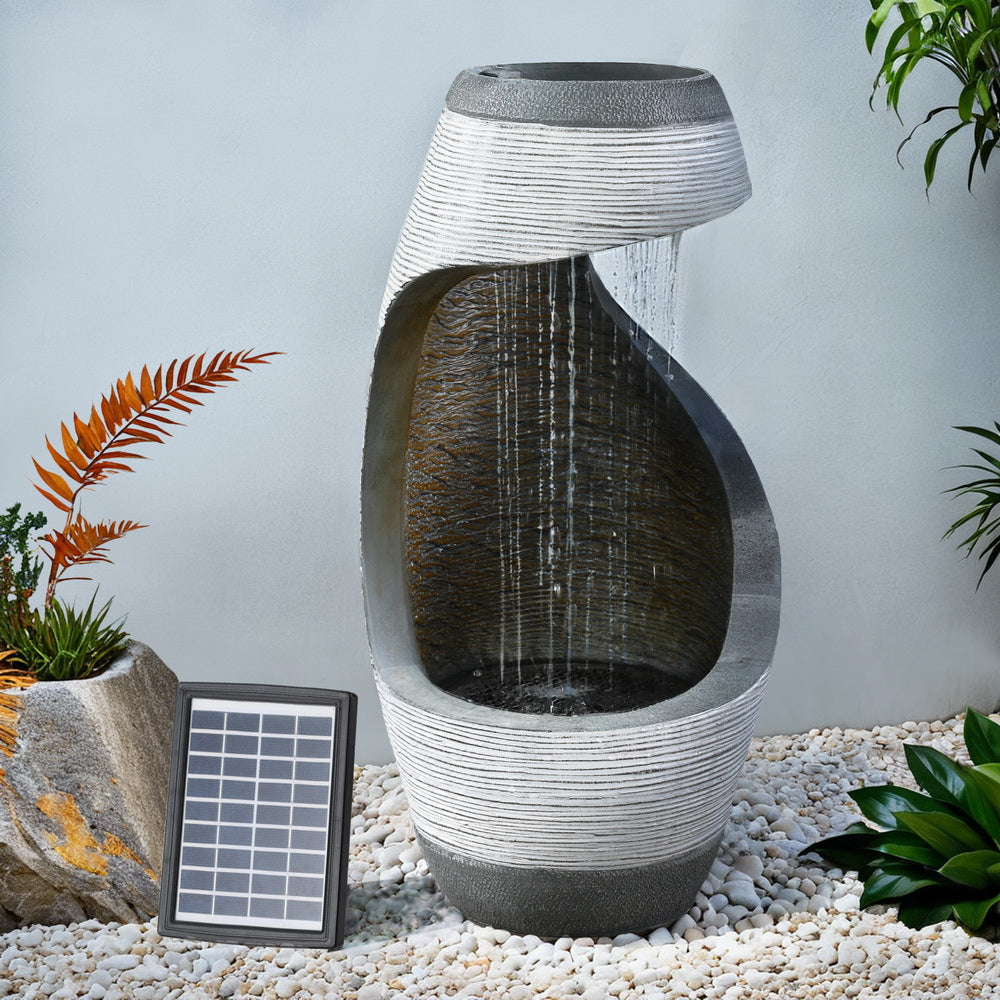 Solar Fountain Water Feature Bird Bath Outdoor Garden Cascade - 48CM Grey