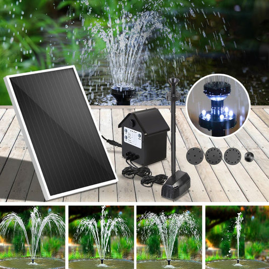 Solar Fountain Pump, 30 W LED, Outdoor Submersible with Battery