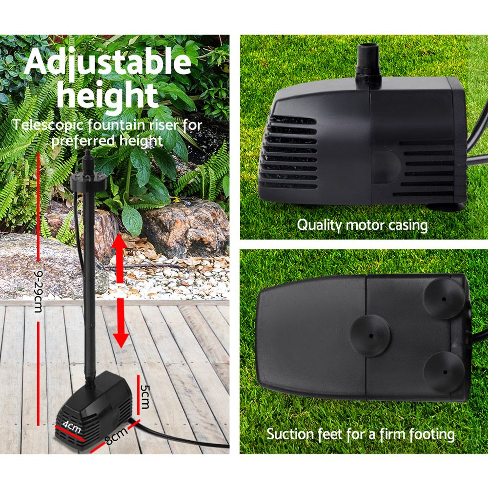 Solar Fountain Pump, 30 W LED, Outdoor Submersible with Battery