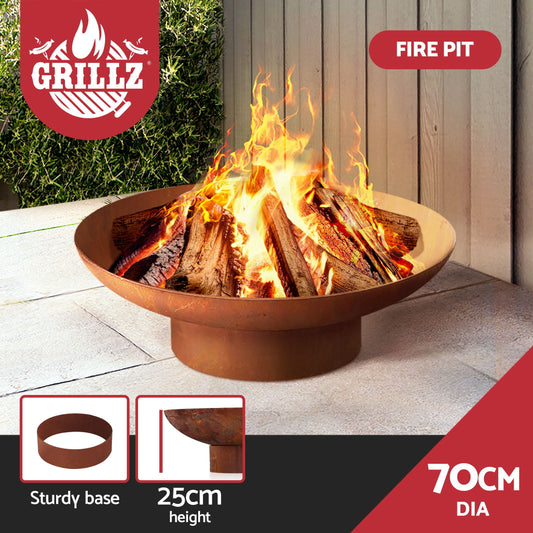 Fire Pit Charcoal Vintage Campfire Burner Rust Outdoor Steel Bowl - 70CM
