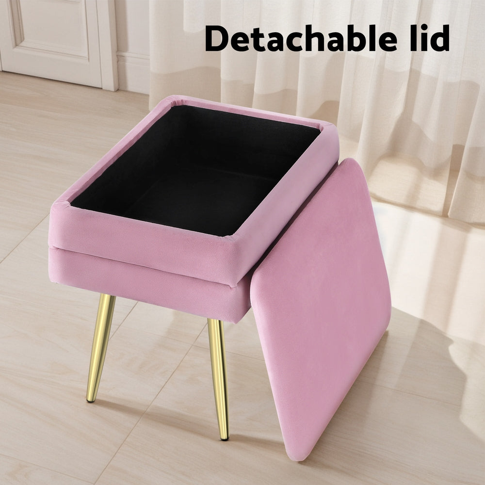 Ottoman Storage Foot Stool Velvet Pink