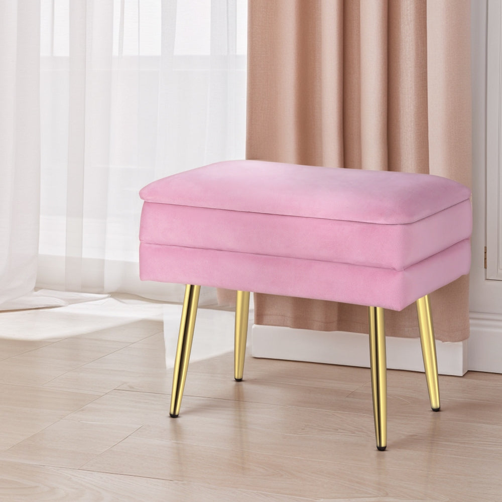 Ottoman Storage Foot Stool Velvet Pink