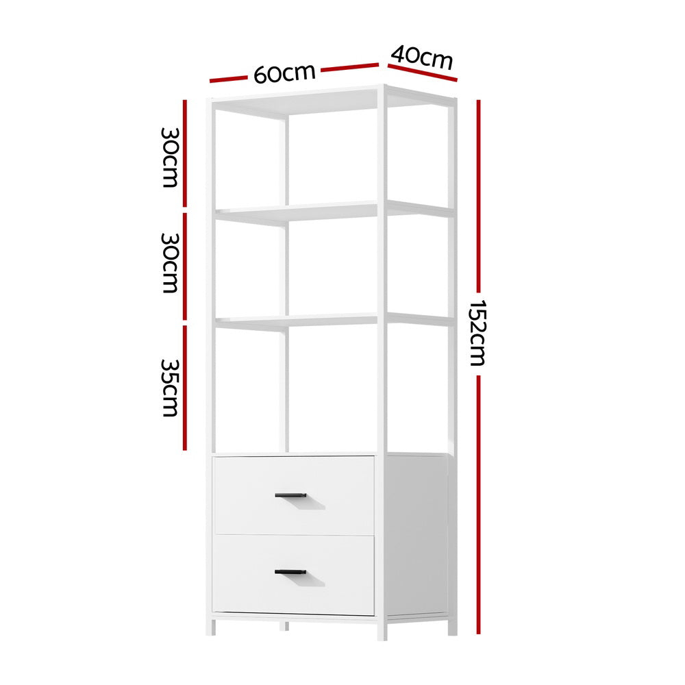 Bookshelf Display Shelf with 2 Drawers - 152CM White