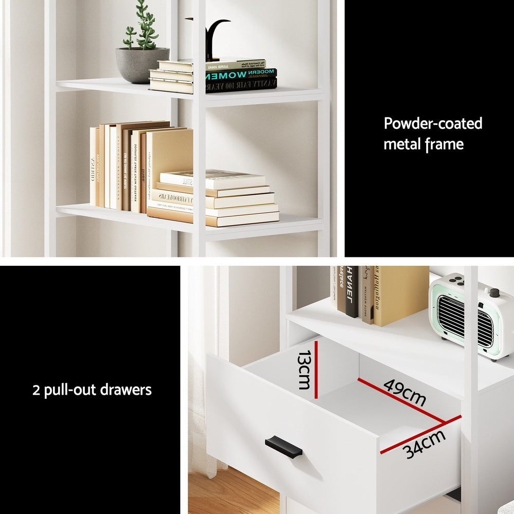 Bookshelf Display Shelf with 2 Drawers - 152CM White