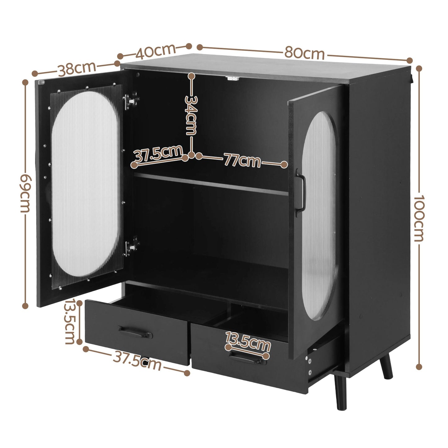 Buffet Sideboard Double Doors - Black