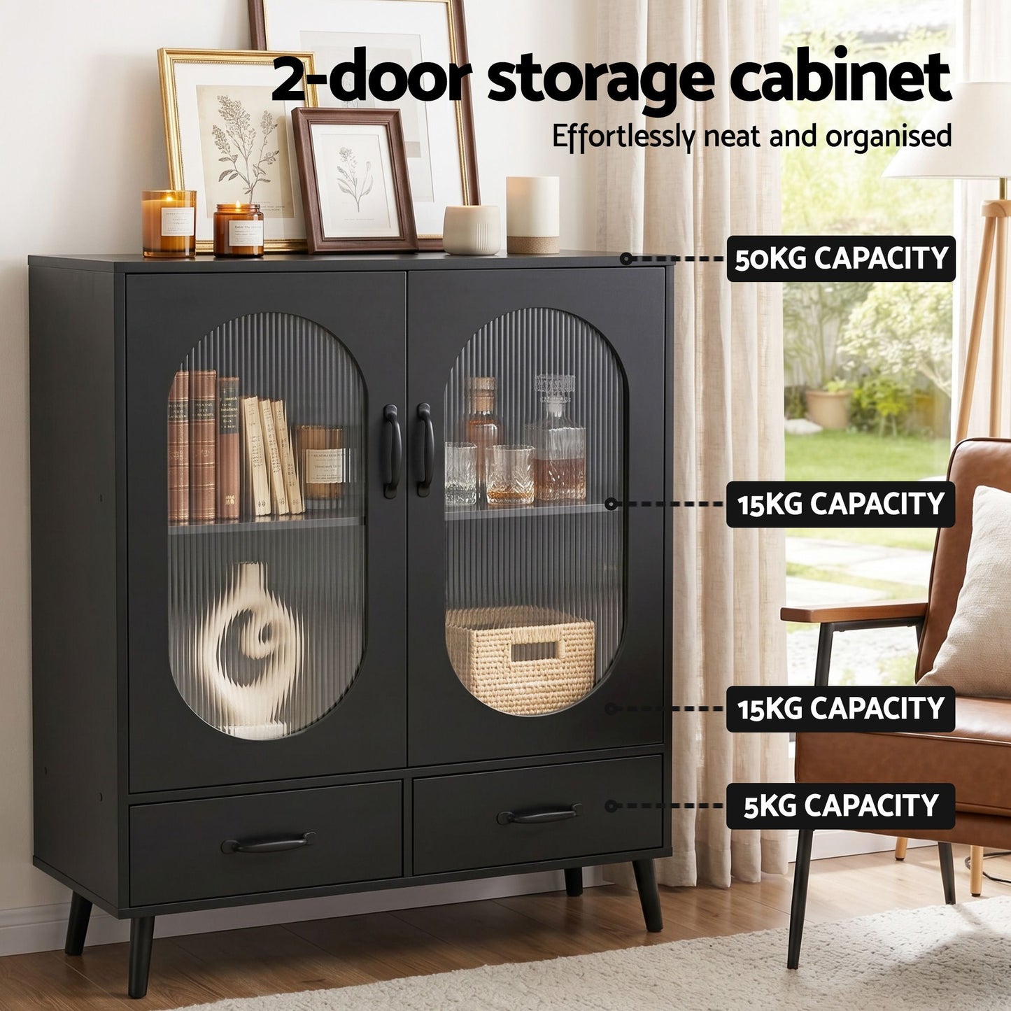 Buffet Sideboard Double Doors - Black