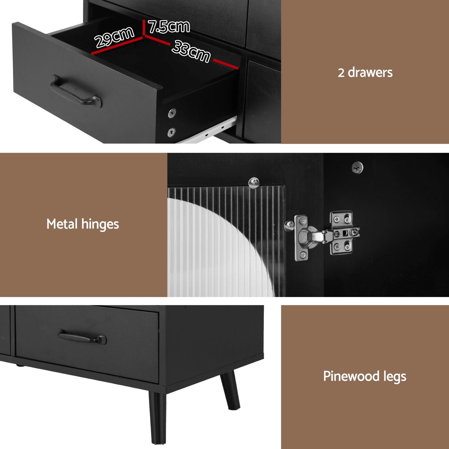 Buffet Sideboard Double Doors - Black