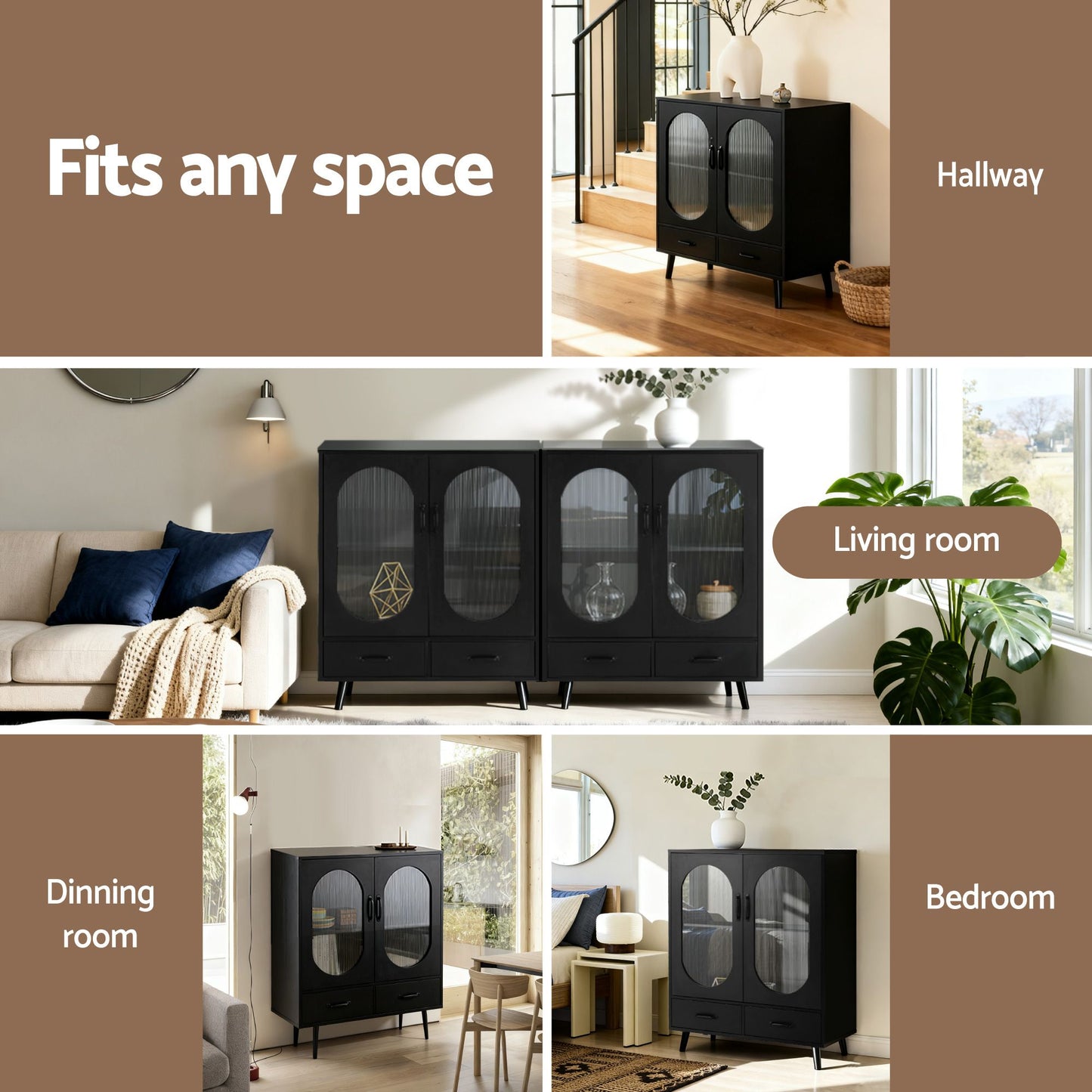 Buffet Sideboard Double Doors - Black
