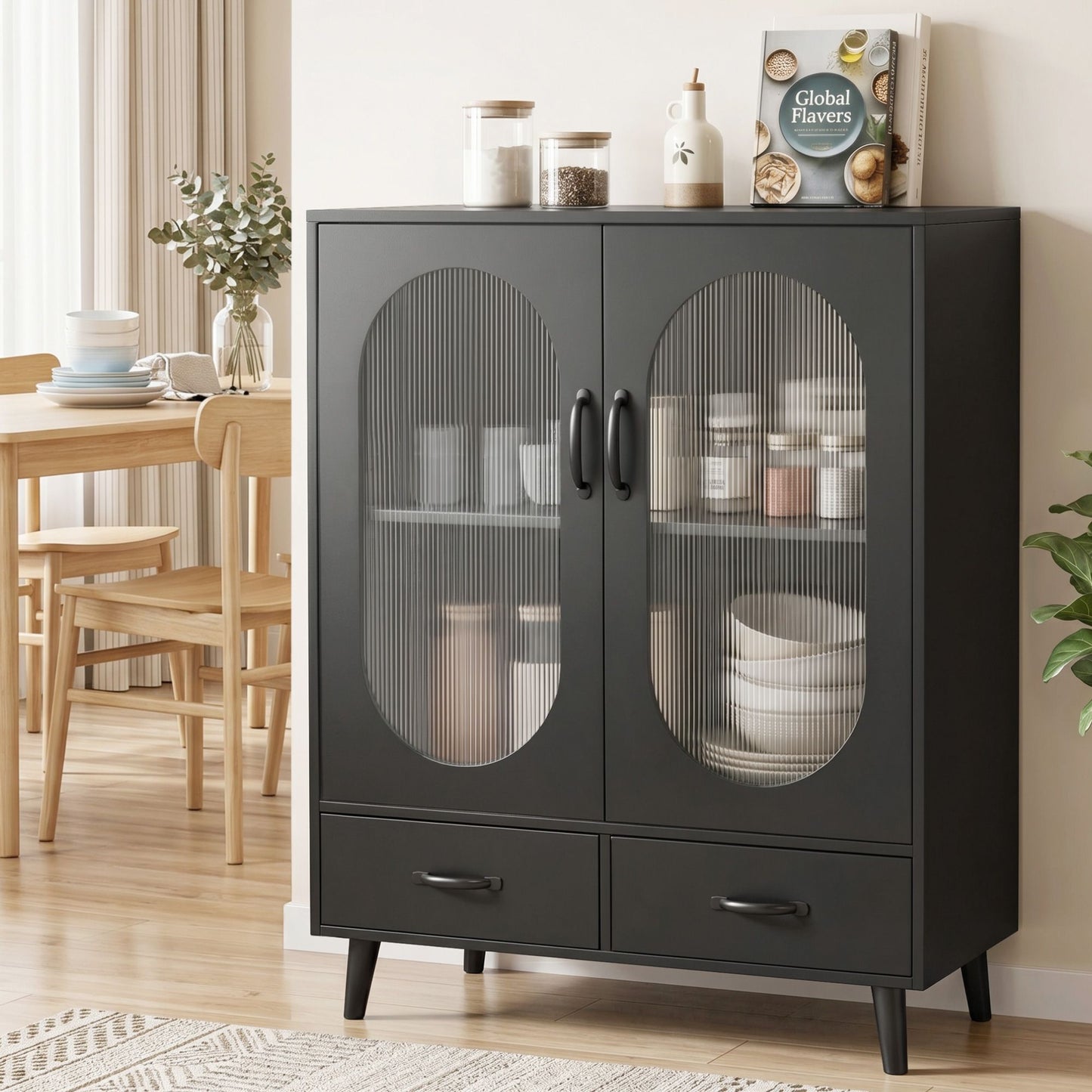 Buffet Sideboard Double Doors - Black