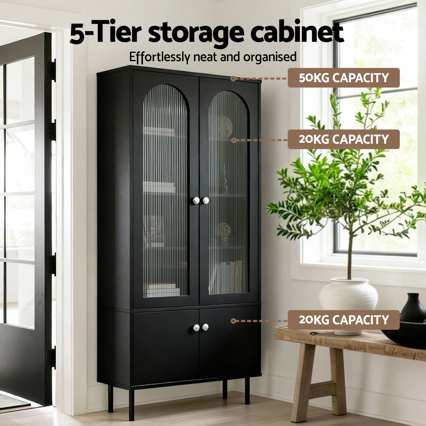 Buffet Sideboard Cupboard Cabinet - Black