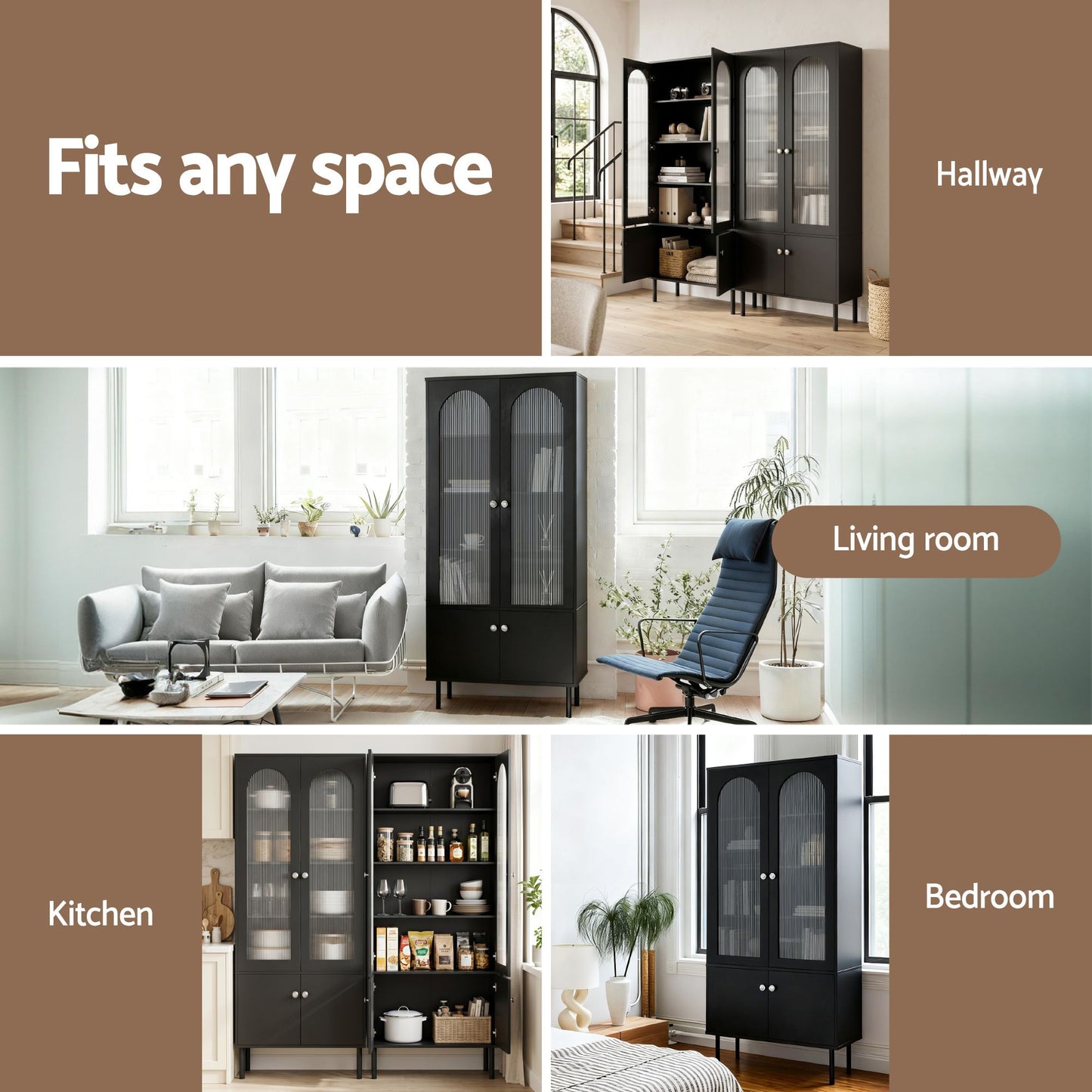 Buffet Sideboard Cupboard Cabinet - Black
