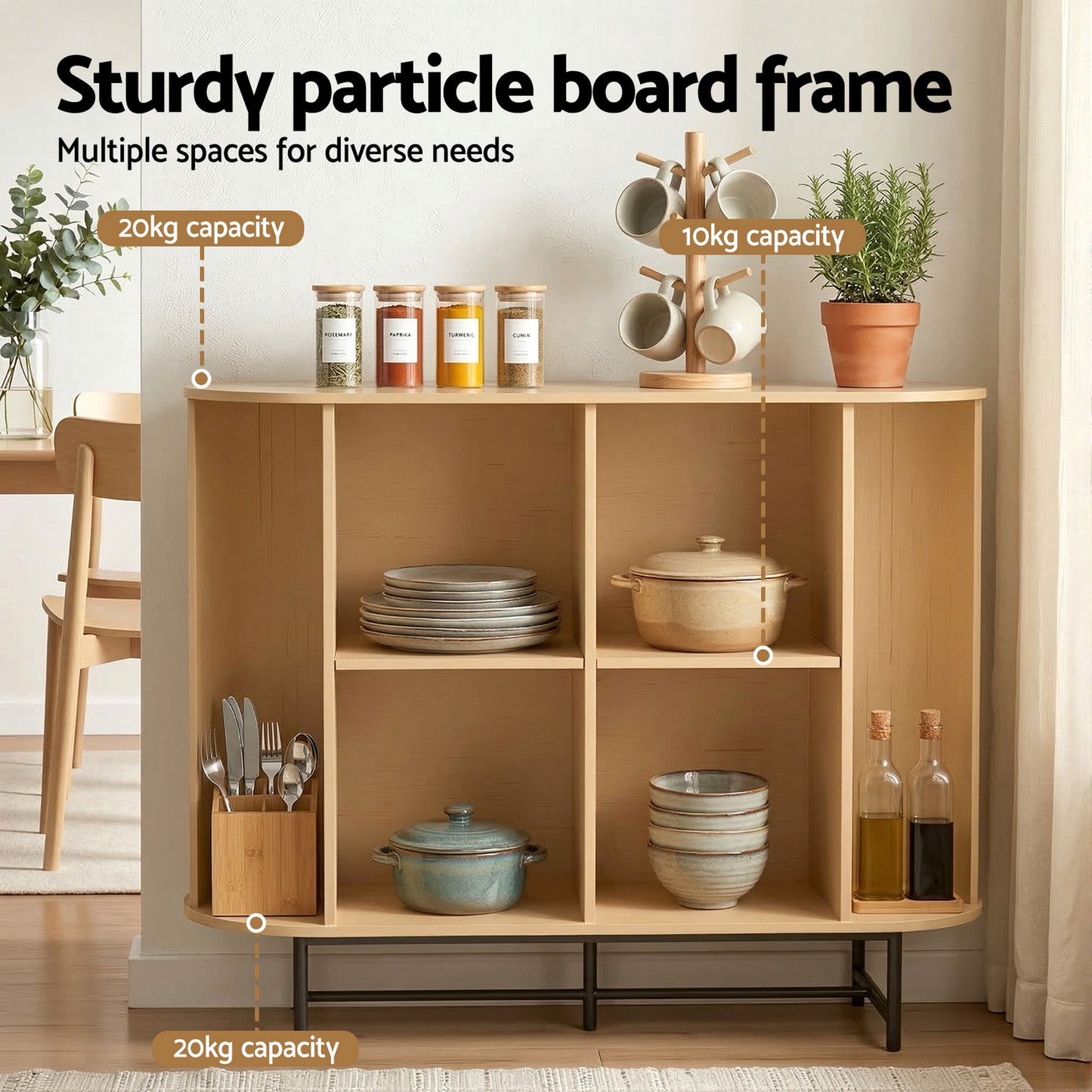 Buffet Sideboard Cupboard Cabinet Sliding Doors Pantry Storage - Oak PIIA