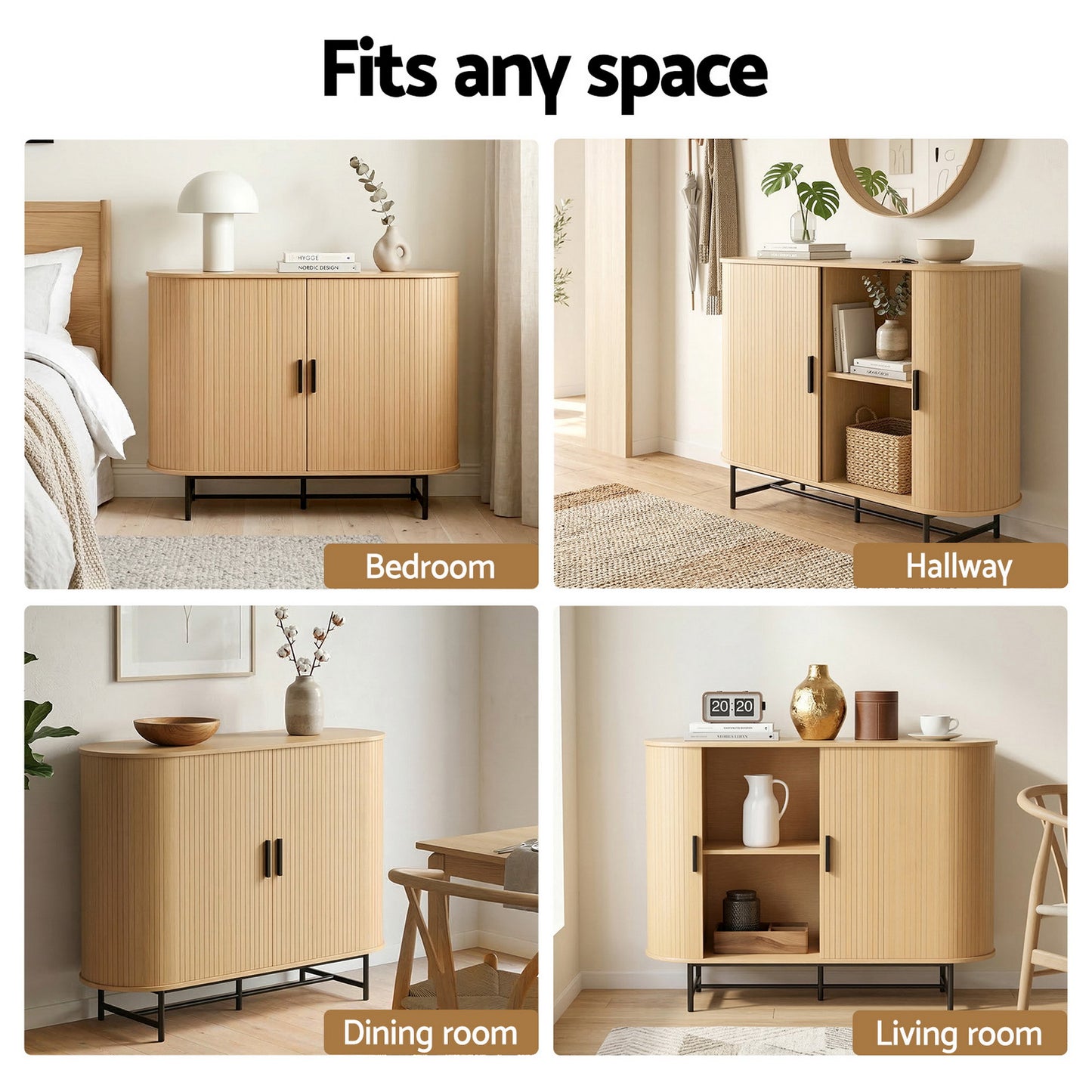Buffet Sideboard Cupboard Cabinet Sliding Doors Pantry Storage - Oak PIIA