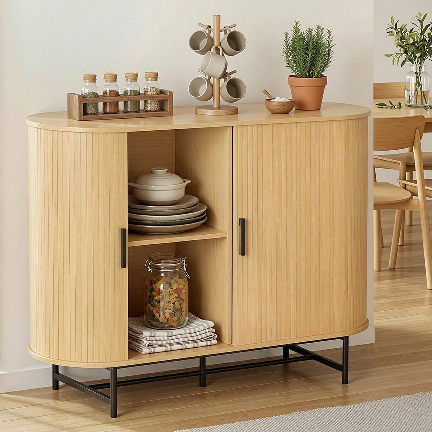 Buffet Sideboard Cupboard Cabinet Sliding Doors Pantry Storage - Oak PIIA