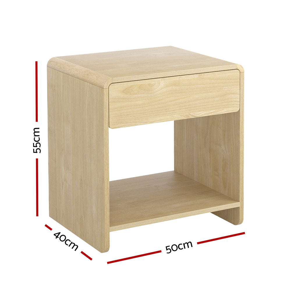 Bedside Table with Drawer & Open Shelf - Pine