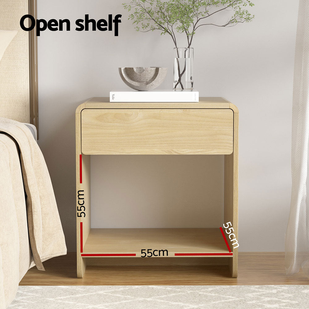 Bedside Table with Drawer & Open Shelf - Pine