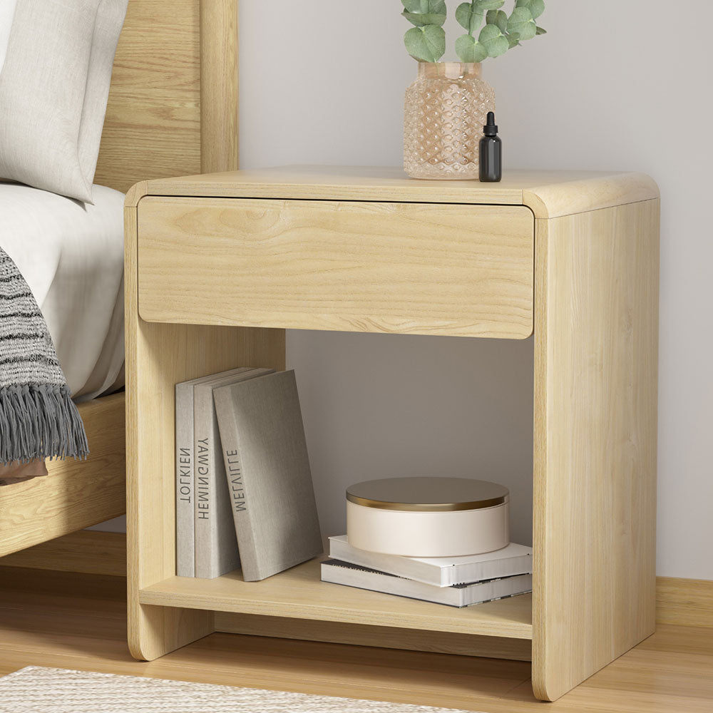 Bedside Table with Drawer & Open Shelf - Pine