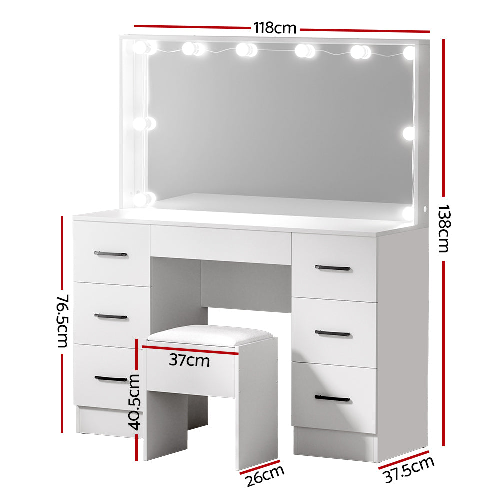 Dressing Table Set with Stool & 10 LED Bulbs - White Debbie