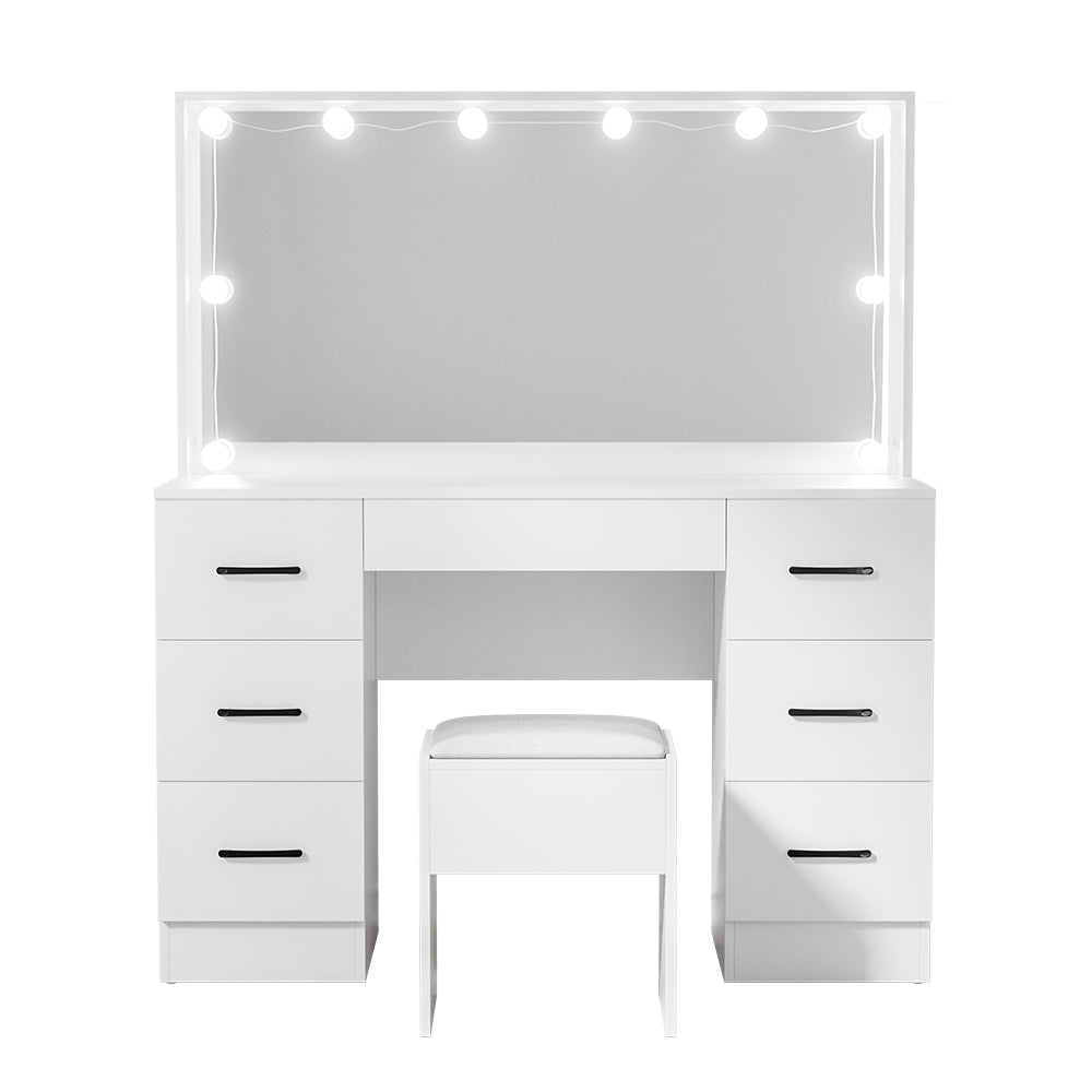 Dressing Table Set with Stool & 10 LED Bulbs - White Debbie