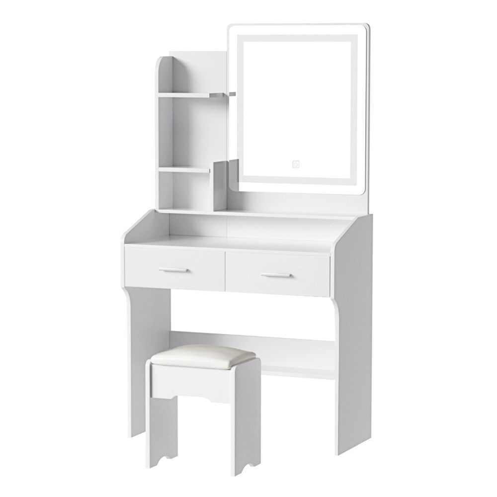 Dressing Table Set with Stool and LED Mirror - White Doria