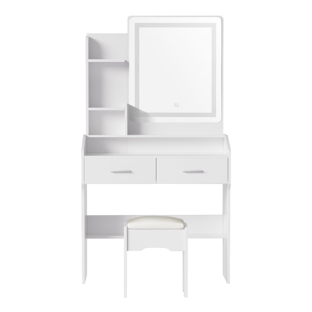 Dressing Table Set with Stool and LED Mirror - White Doria