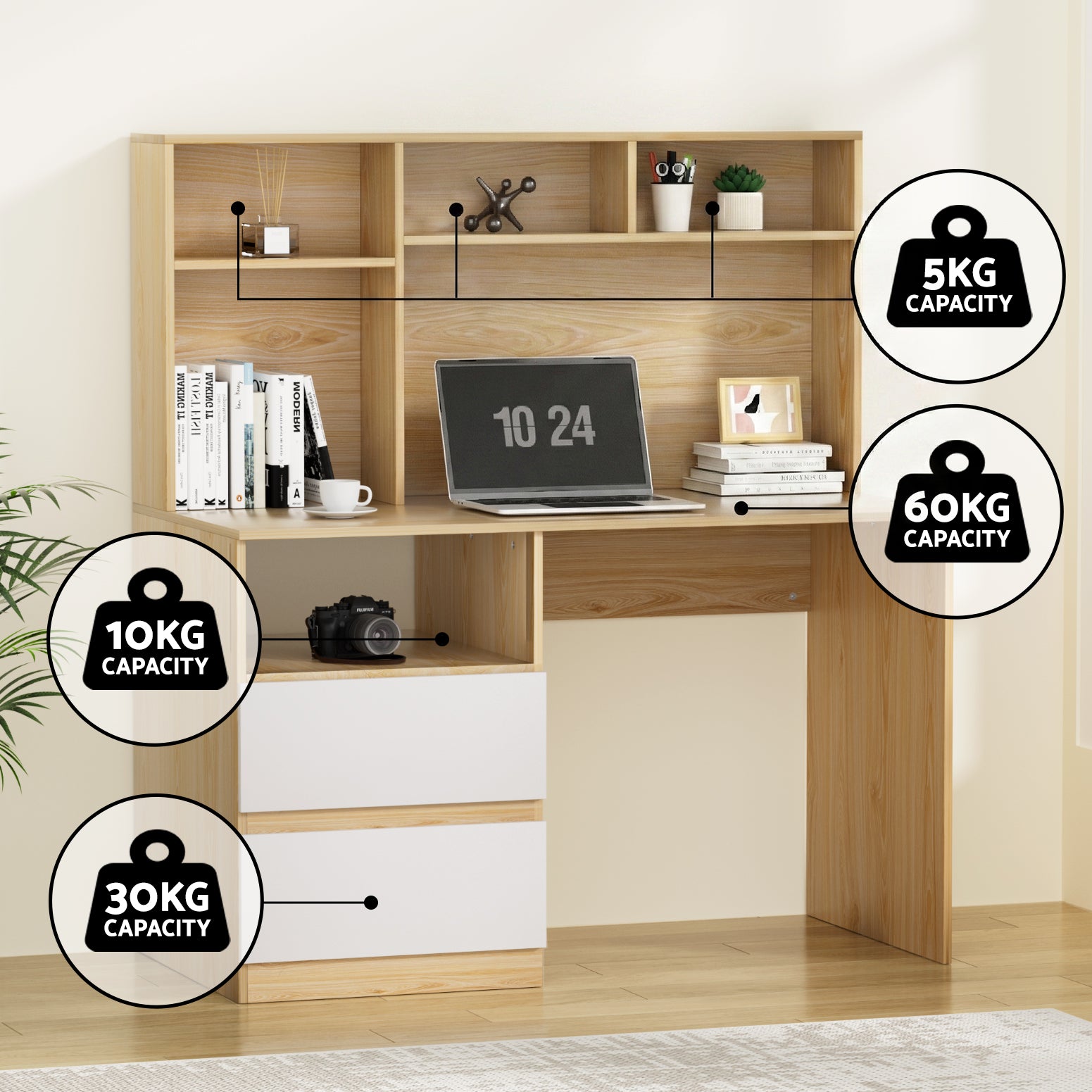 Bookshelf with computer desk office study