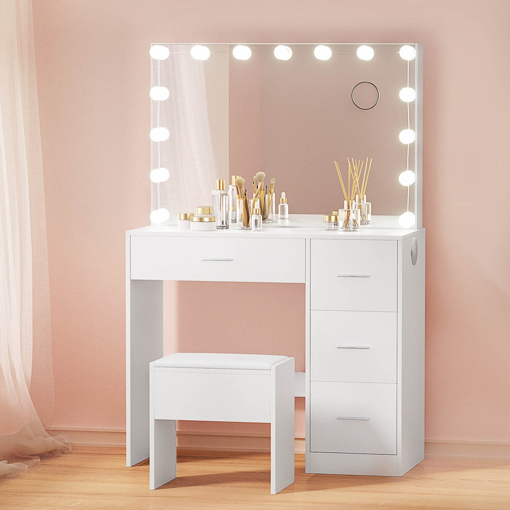 Dressing Table Set with Stool & 15 LED Bulbs - White Darcy