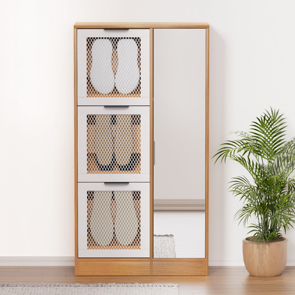 Shoe Rack Cabinet Mirror White Mesh