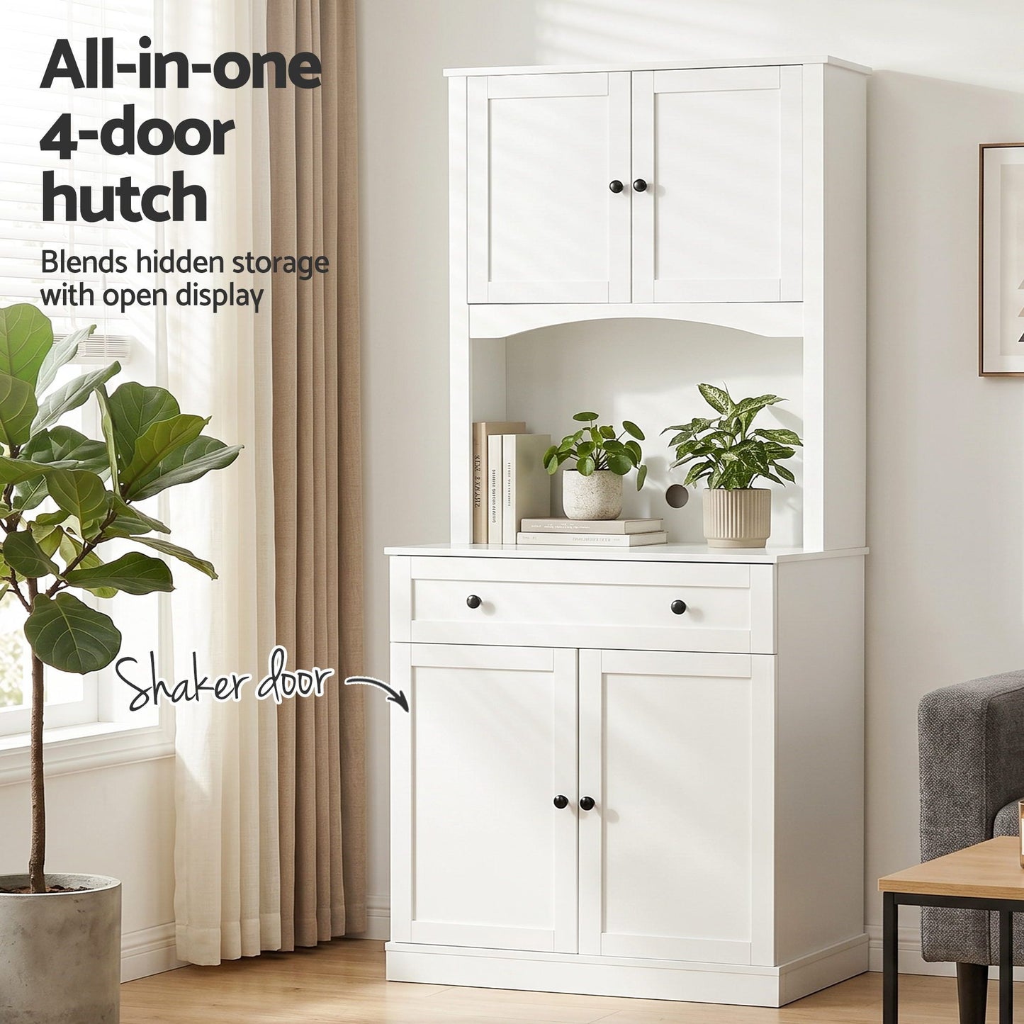 Buffet Sideboard Cabinet Cupboard Pantry Storage Shelves Hutch - White