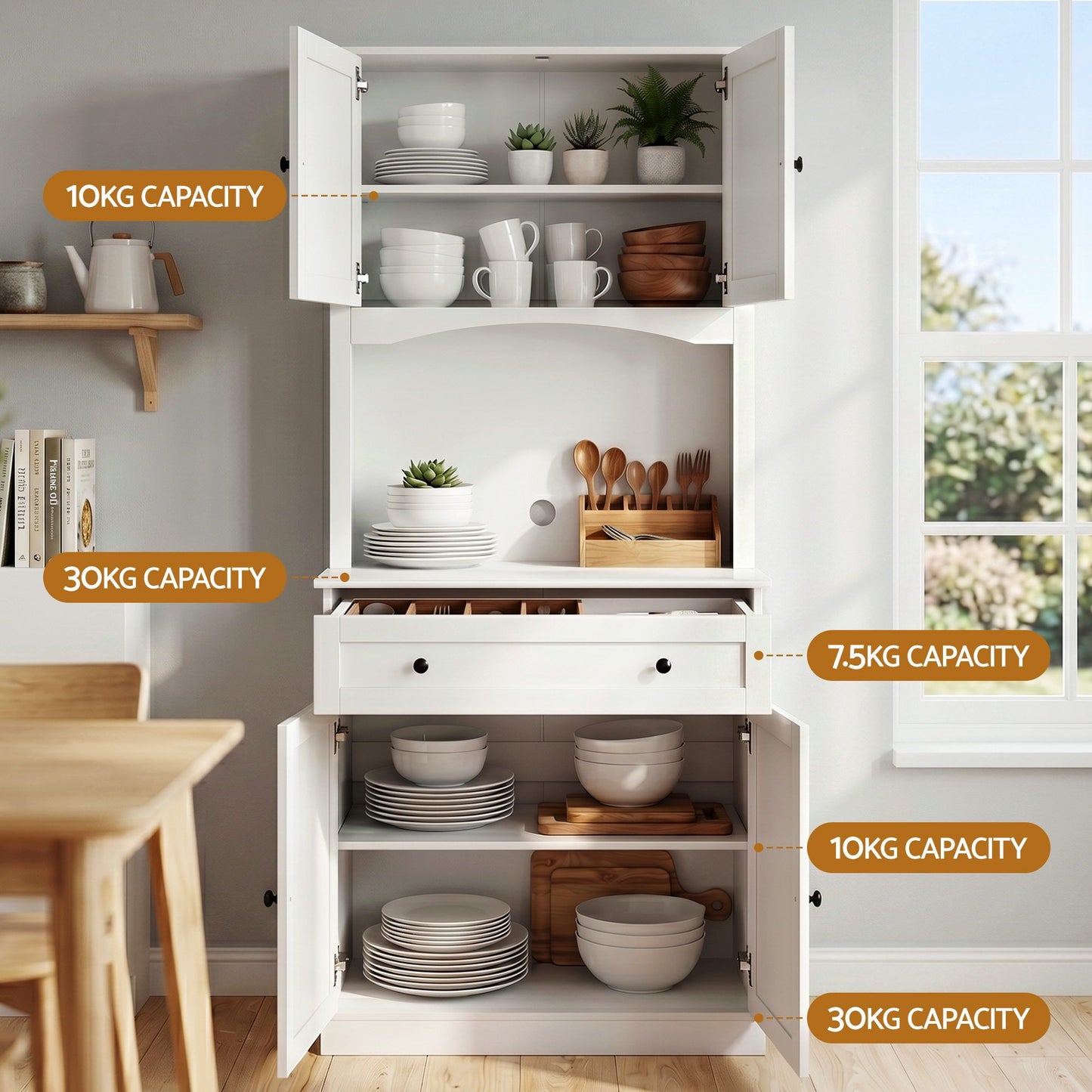 Buffet Sideboard Cabinet Cupboard Pantry Storage Shelves Hutch - White