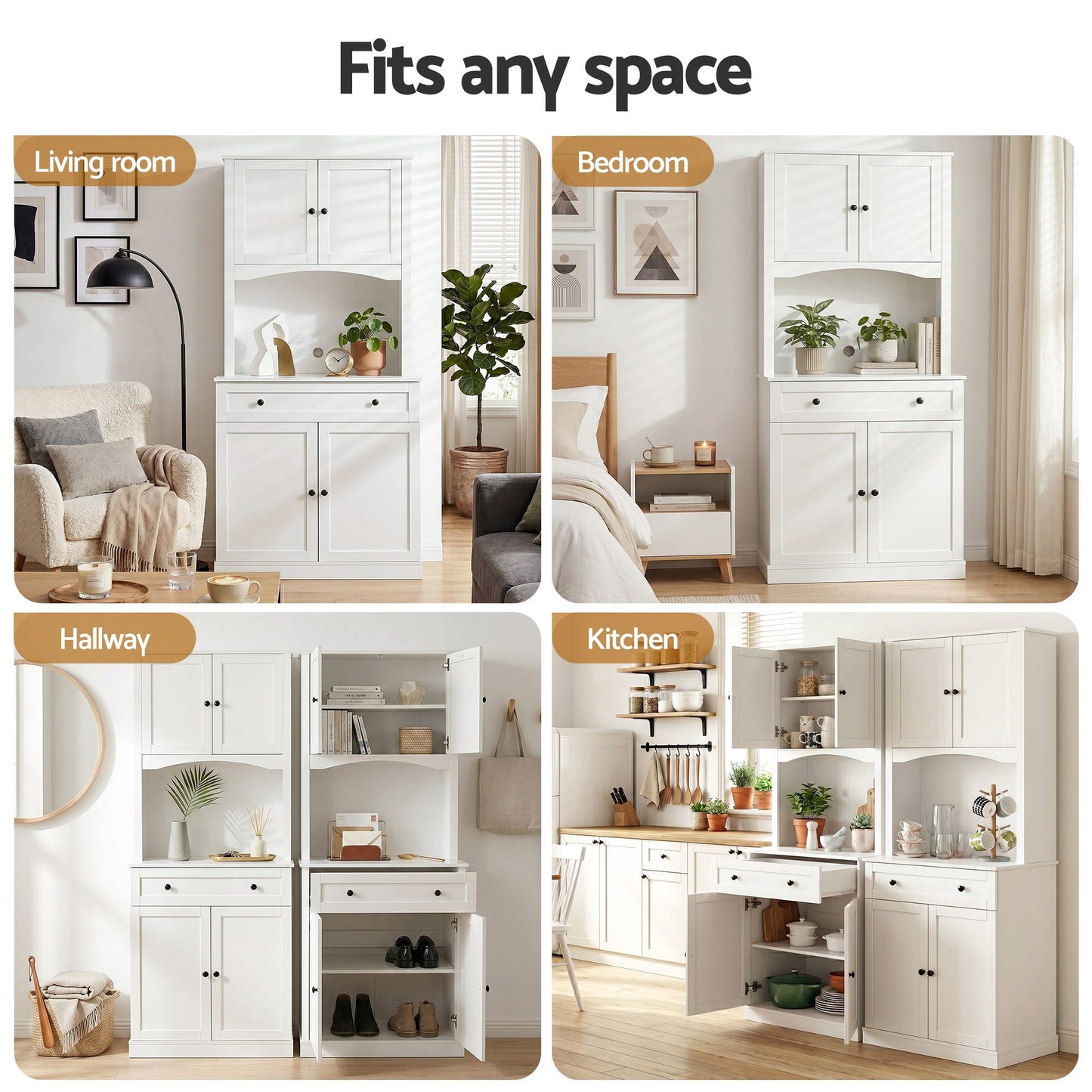 Buffet Sideboard Cabinet Cupboard Pantry Storage Shelves Hutch - White