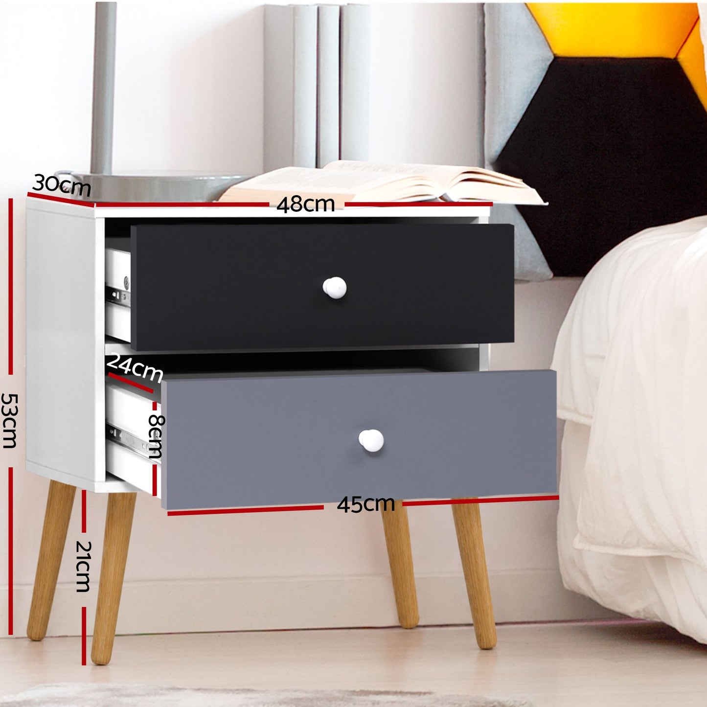 Bedside Tables Drawers Side Table Bedroom Storage Cabinet Lamp