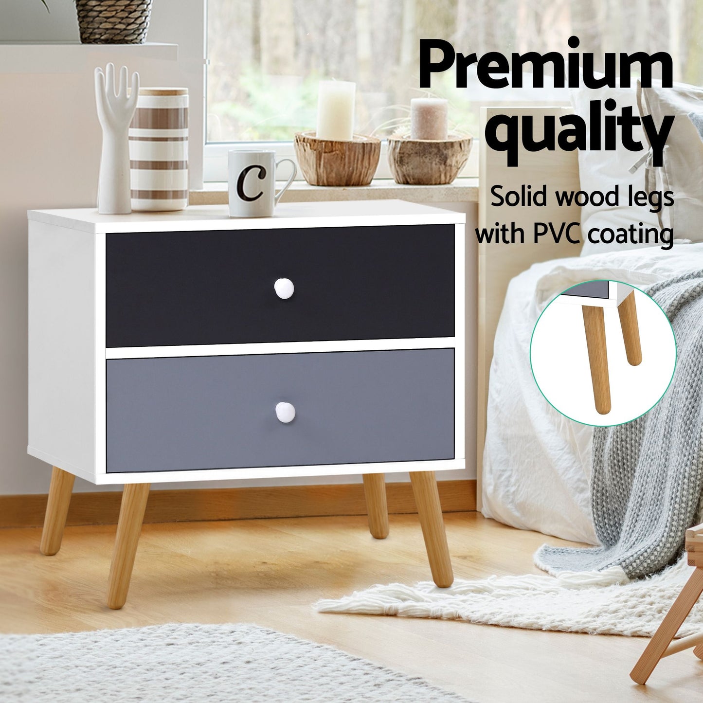 Bedside Tables Drawers Side Table Bedroom Storage Cabinet Lamp