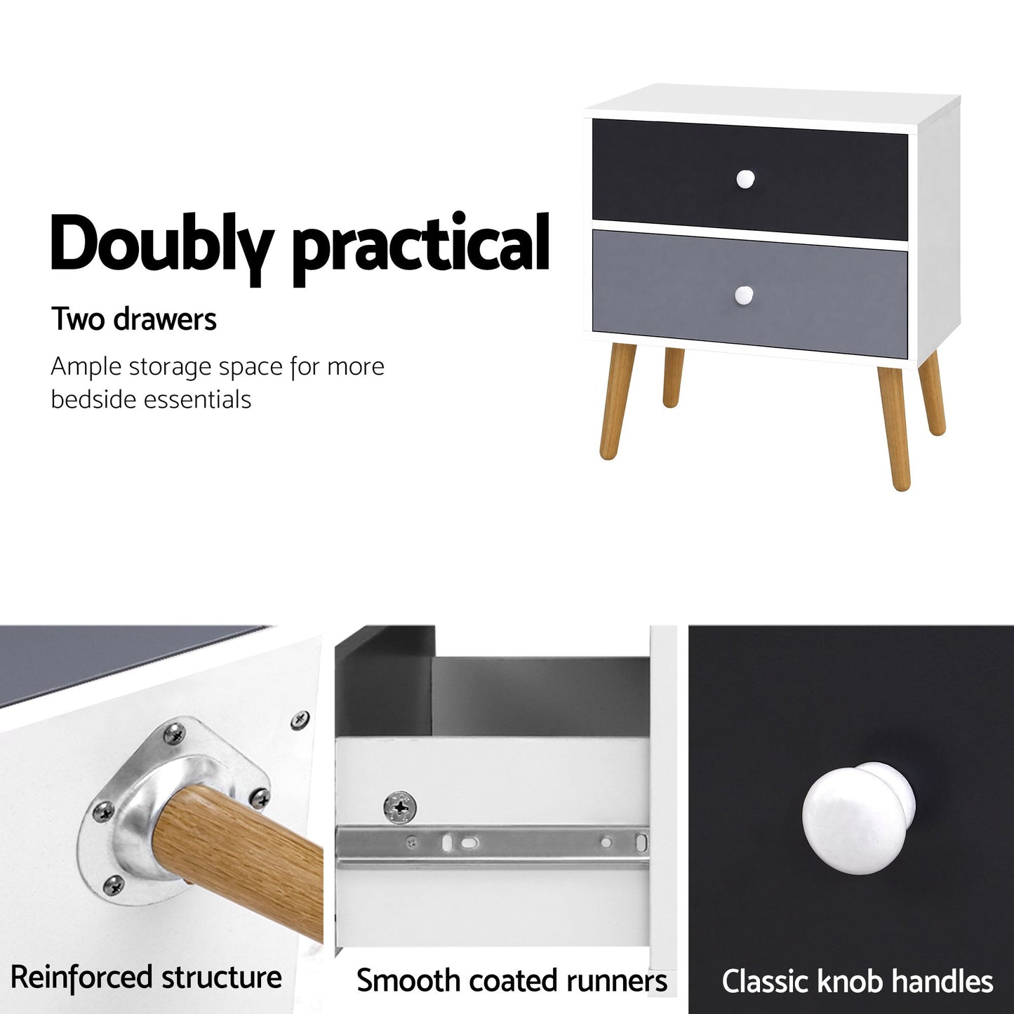 Bedside Tables Drawers Side Table Bedroom Storage Cabinet Lamp