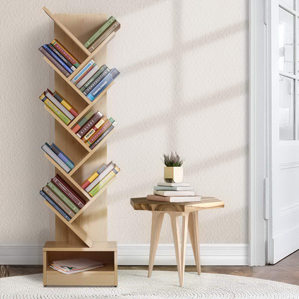 Display Shelf 9-Shelf Tree Bookshelf Book Storage Rack Bookcase Natural