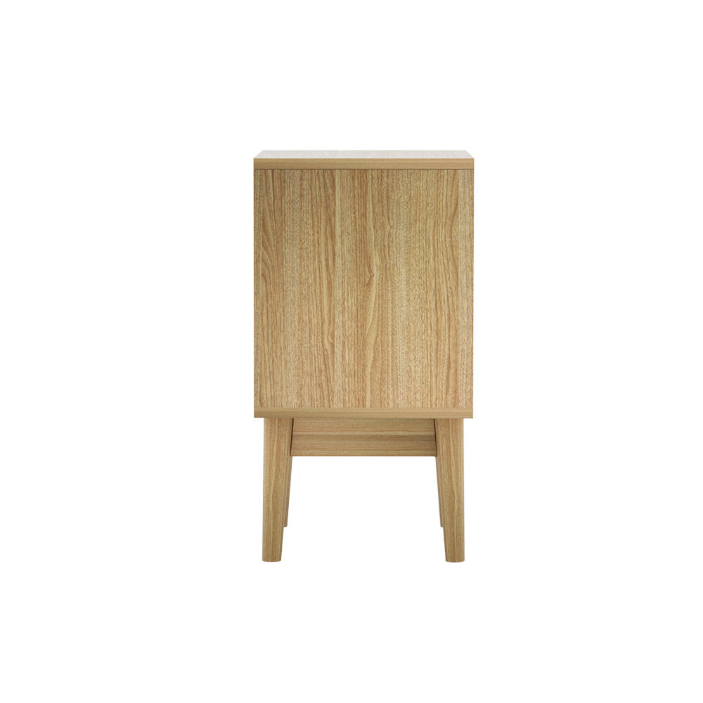 Rattan Bedside Table 2 Drawers Wood - RIE Oak