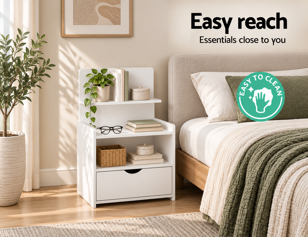 Bedside Table Cabinet Shelf Display Drawer Side Nightstand Unit Storage