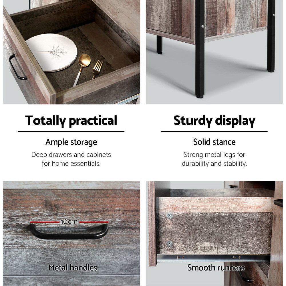 Buffet Sideboard Storage Cabinet, Industrial Rustic Wooden