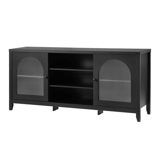 Buffet Sideboard with Shelves & Double Doors - Black